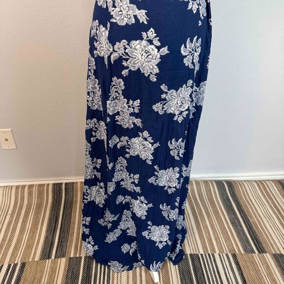 Lulus Women's Heart of Marigold Wrap Maxi Dress 100% Rayon Floral Navy Blue Sz L - Picture 11 of 16